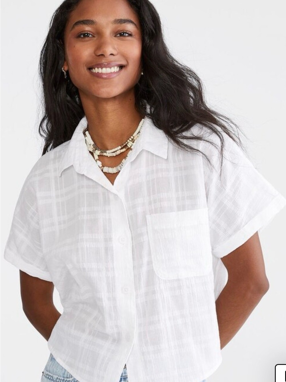 Crosshatch camp shift blouse white button women’s XL